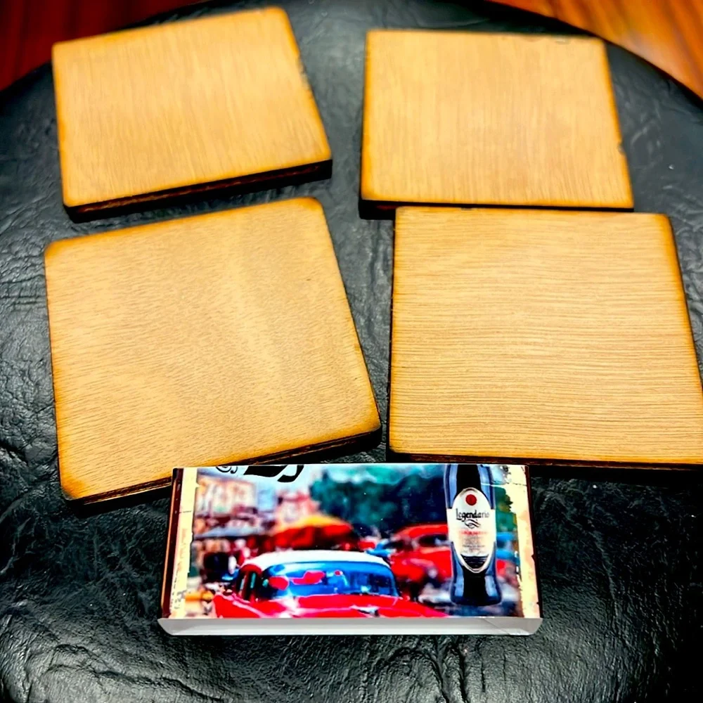 Legendario Ron Cuba, vintage art wooden laminated coaster set, never used - Picture 2 of 3